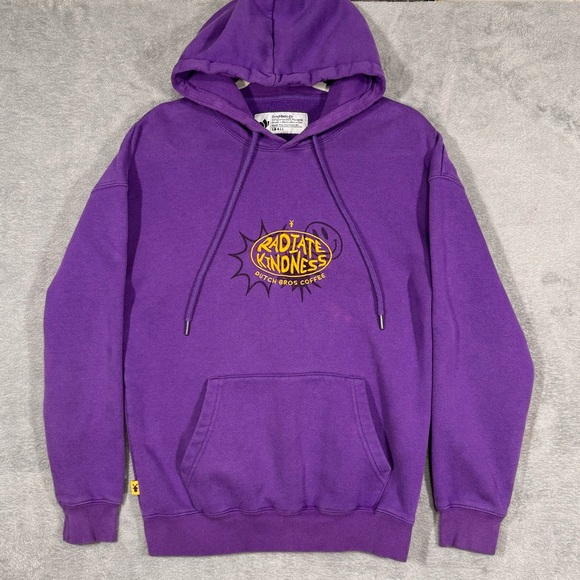 Dutch Bros Coffee Radiate Kindness Purple Hoodie Small Pullover Sweatshirt Comfy - Picture 1 of 15